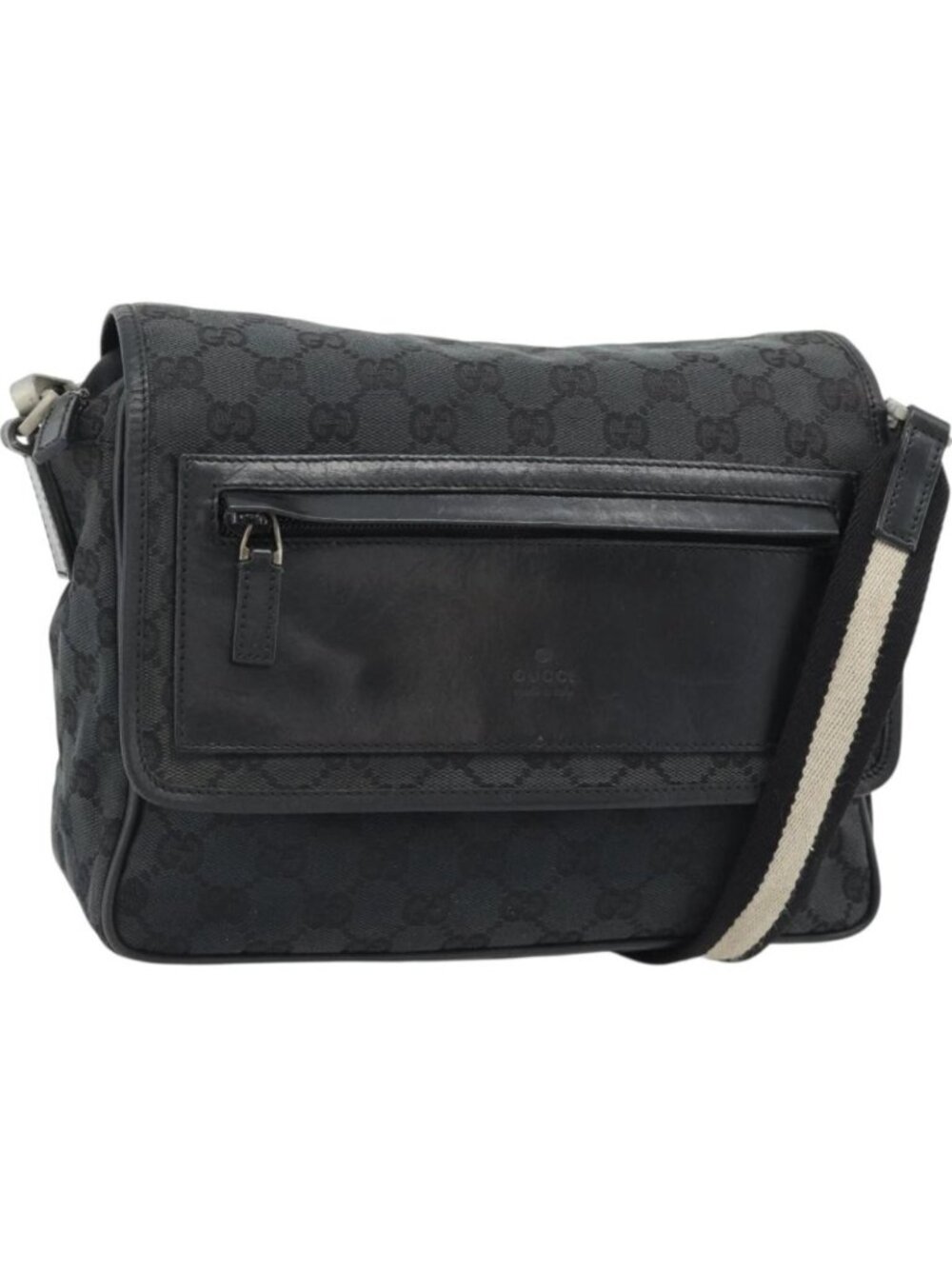 GUCCI GG Canvas Shoulder Bag Black Silver 019 0375